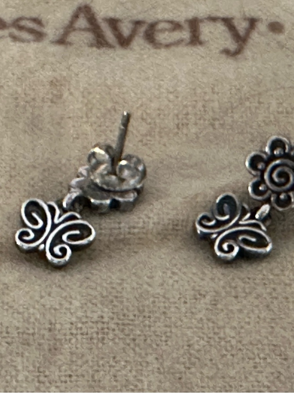 RETIRED James Avery Sterling Silver Garden Floral Butterfly Dangle Stud Earrings